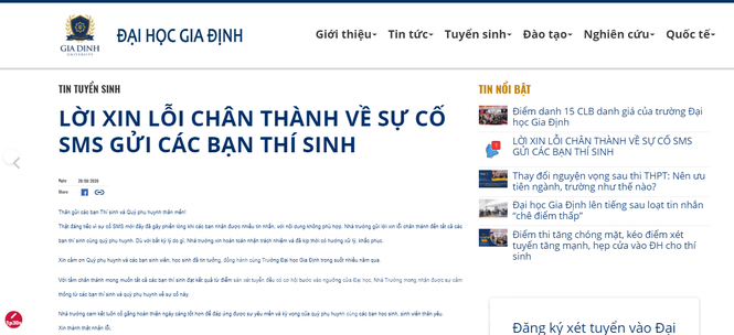 Trường ĐH Gia Định “đăng đàn” xin lỗi.