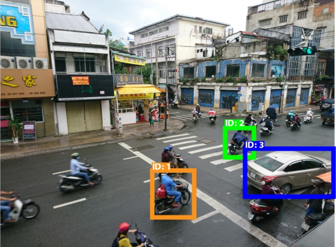 Máy tính nhận diện và gắn nhãn phương tiện tham gia giao thông thông qua hình ảnh thu được từ camera. (Ảnh: nhóm tác giả)