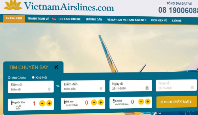 Giao diện của địa chỉ giả trang chủ Vietnam Airlines nhằm thực hiện hành vi lừa đảo.