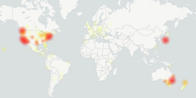 Số lượng báo lỗi dịch vụ Gmail dày đặc ở Mỹ, Nhật và Australia rạng sáng 16/12. Ảnh: DownDetector.