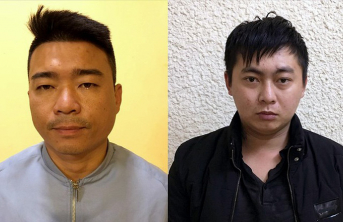 Chu Danh Giang (trái) và Nguyễn Trọng Toại tại công an - Ảnh: Công an cung cấp