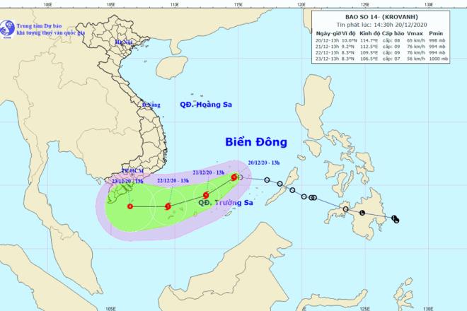 Bão số 14 hình thành trên Biển Đông, gây gió giật cấp 10