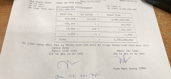 Chứng từ thể hiện rõ số tờ tiền và mệnh giá