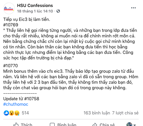 (Ảnh: Chụp màn hình trên HSU Confessions)