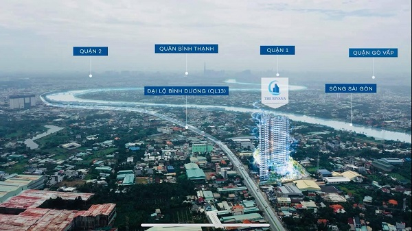 Dự án The Rivana tọa lạc trên mặt tiền Quốc lộ 13, ngay cạnh UBND phường Vĩnh Phú, TP. Thuận An.
