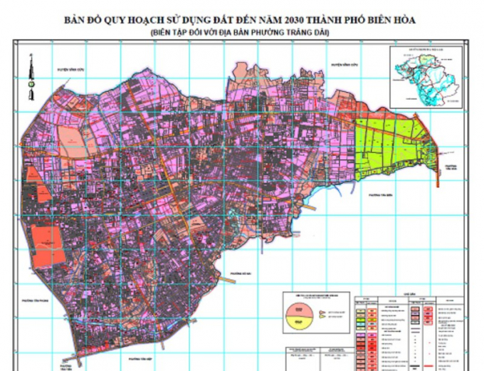 Bản đồ quy hoạch SDĐ đến năm 2030 của phường Trảng Dài, TP Biên Hòa. Ảnh: VH.