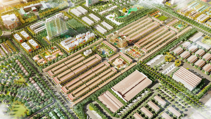 Phối cảnh tổng thể khu đô thị phức hợp Thăng Long Central City với đầy đủ tiện ích tọa lạc ngay trong khu công nghiệp Bàu Bàng.