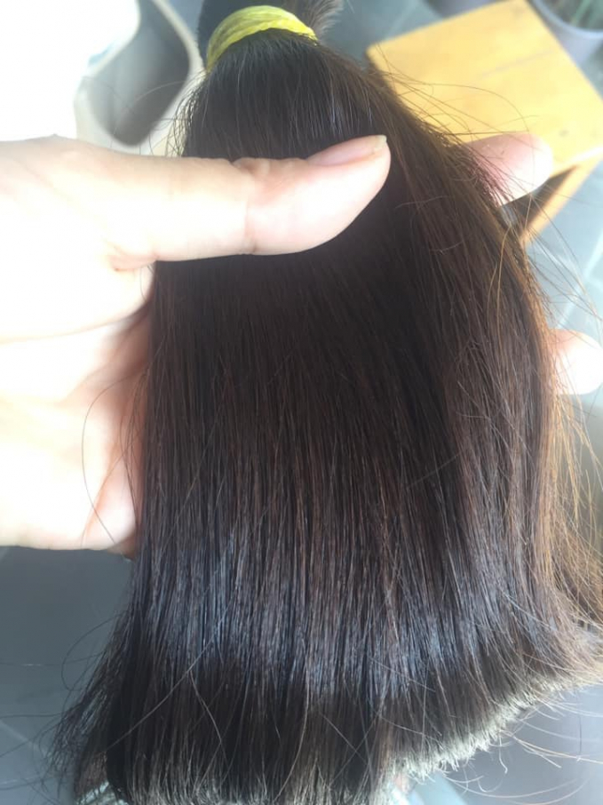 Mái tóc dài 60cm được cô tết lại thành bộ gửi tặng Mạng lưới Ung thư vú Việt Nam. ẢNH: NVCC