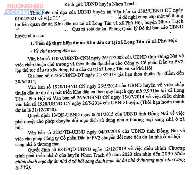 Một phần văn bản của UBND huyện Nhơn Trạch (Đồng Nai).