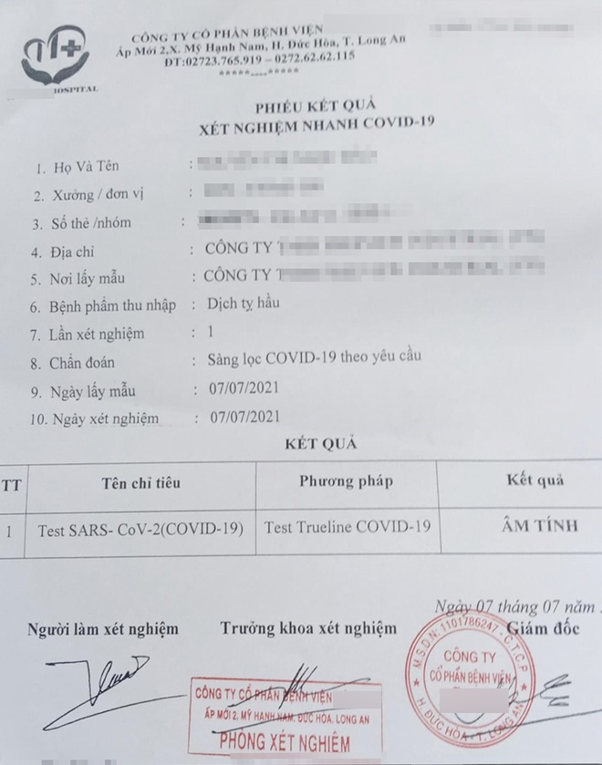Công an tỉnh Long An và Tiền Giang đang vào cuộc xác minh thông tin nghi ngờ cấp giấy xét nghiệm Covid-19 khống, đang lan truyền trên mạng xã hội.
