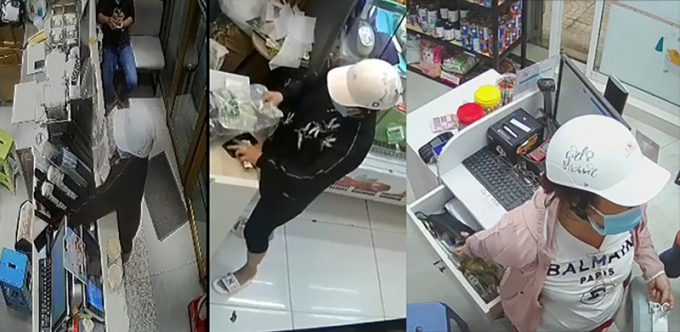 Người phụ nữ từng thực hiện vụ trộm dàn cảnh tại các cửa hàng đã được PLO phản ánh. Ảnh chụp từ clip