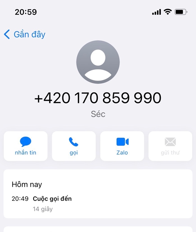Ảnh chụp màn hình số điện thoại đối tượng lừa đảo gọi, do người dân cung cấp.