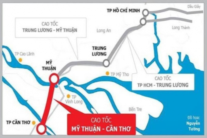 Hướng tuyến cao tốc Mỹ Thuận - Cần Thơ. Ảnh: HỒ TRANG