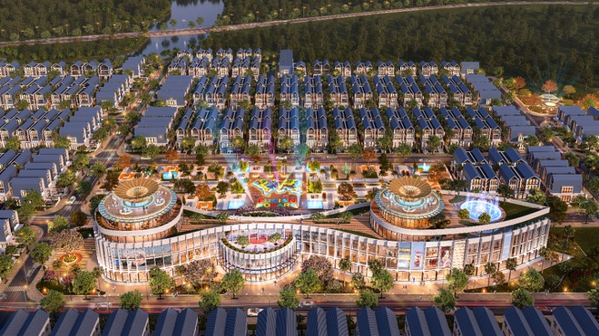 Ảnh phối cảnh trung tâm thương mại cao cấp Fusion Mall về đêm.