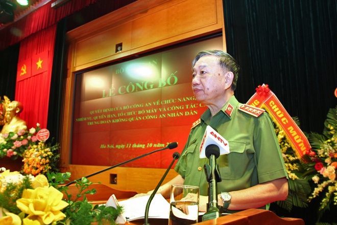 Bộ trưởng Công an Tô Lâm phát biểu tại lễ công bố. Ảnh: Bộ Công an.