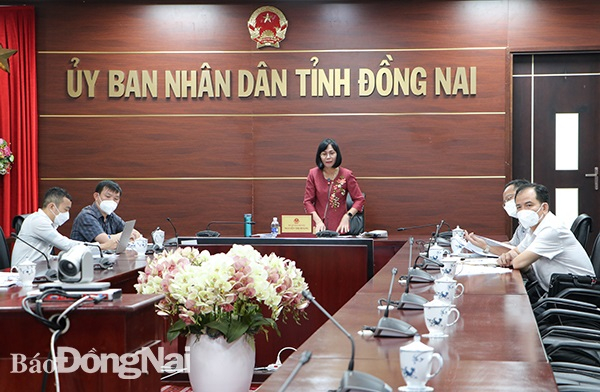 Phó chủ tịch UBND tỉnh Nguyễn Thị Hoàng phát biểu tại đầu cầu Đồng Nai