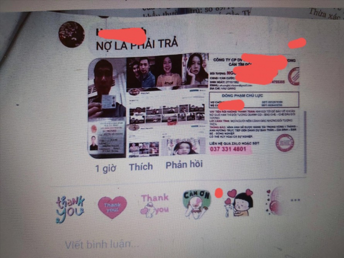 Công ty đòi nợ thuê vu khống, bịa đặt, đăng ảnh người dân lên mạng xã hội để gây áp lực trả nợ. Ảnh: Sở TT&TT TPCT