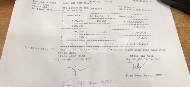 Bảng kê chi tiết giao khách hàng do chính tay bà Hướng lập và ký