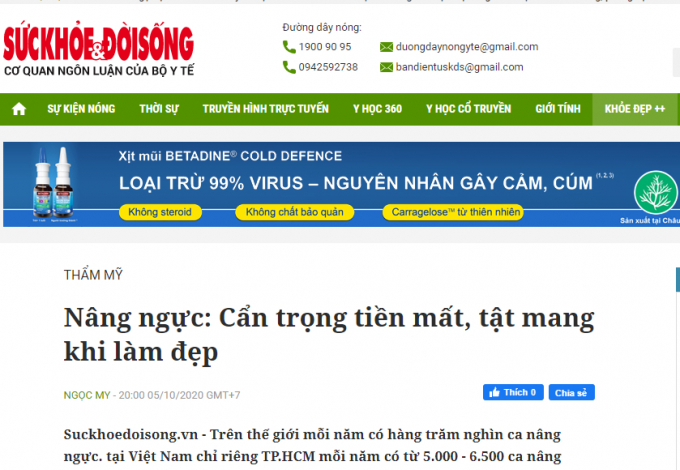 Bài viết của Sức khỏe & Đời sống về vấn đề nâng ngực