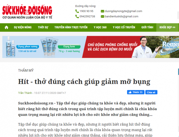 Bài đăng trên báo Sức khỏe & Đời sống