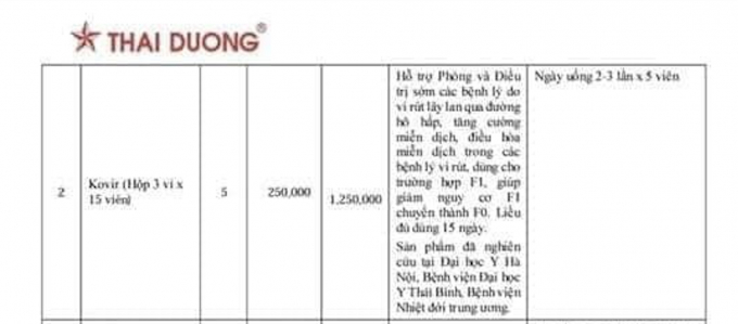 Quảng cáo thuốc ngăn F1 thành F0 của Sao Thái Dương. Ảnh chụp văn bản đóng dấu đỏ của Tổng Giám đốc Sao Thái Dương