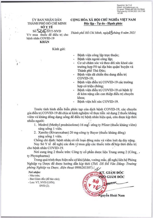 Văn bản 5216 của Sở Y tế TP.HCM