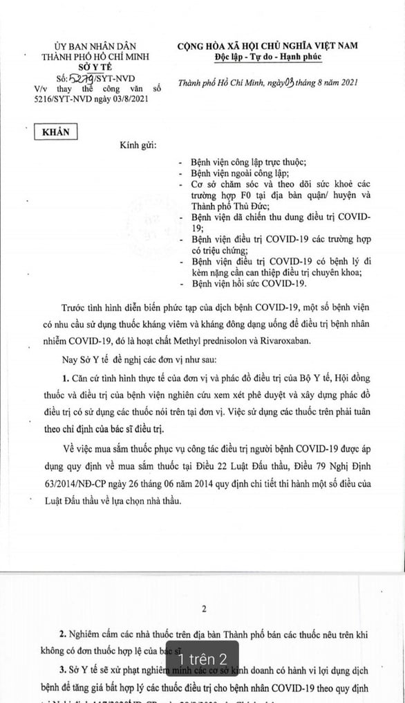 Văn bản 5279 của Sở Y tế TP.HCM