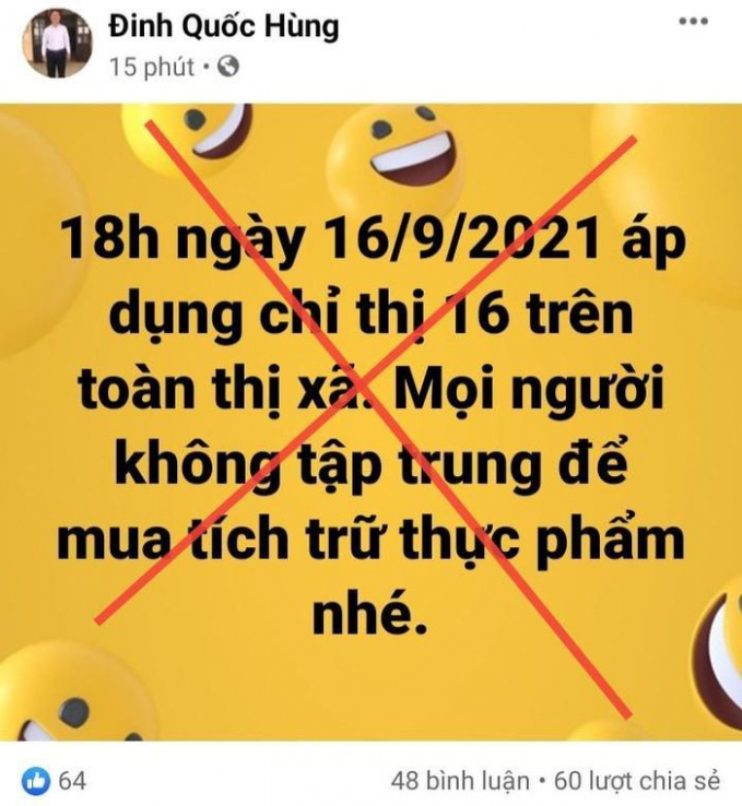 Dòng trạng thái ông Hùng đăng tải