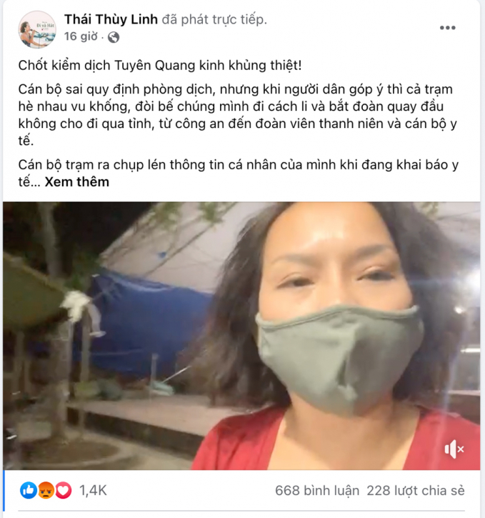 Ca sĩ Thái Thuỳ Linh phát livestream trên trang facebook cá nhân vào ngày 26/7.