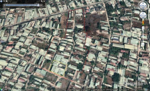Hình ảnh vệ tinh năm 2020, khu vực Tổ 17, Khu phố 4, phường Trảng Dài đã trở thành khu dân cư với nhiều căn nhà được xây dựng dày đặc, san sát nhau