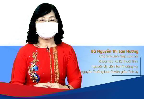 Bà Nguyễn Thị Lan Hương - Chủ tịch Liên hiệp các hội Khoa học và Kỹ thuật tỉnh Bình Phước chia sẻ Đảng và Nhà nước ta luôn đặt yếu tố con người lên trên hết trong mọi quyết sách phòng chống dịch