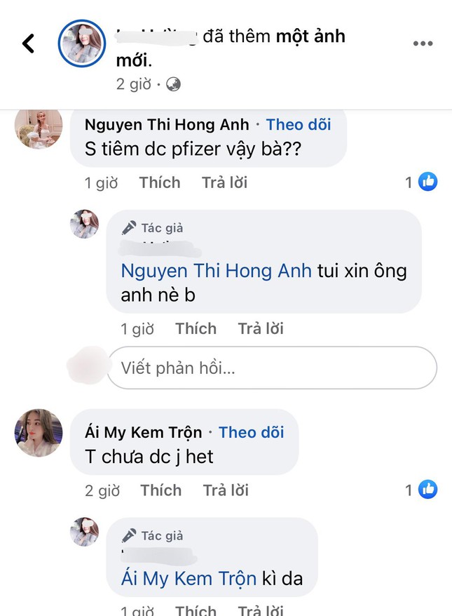 Ở phần bình luận, cô gái nói mình được tiêm vắc xin Pfizer nhờ