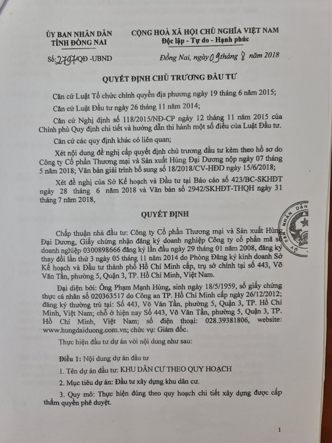 Quyết định chấp thuận chủ trương đầu tư