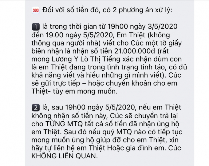 Bà Cúc từng đưa ra hai phương án giải quyết số tiền từ thiện nói trên.