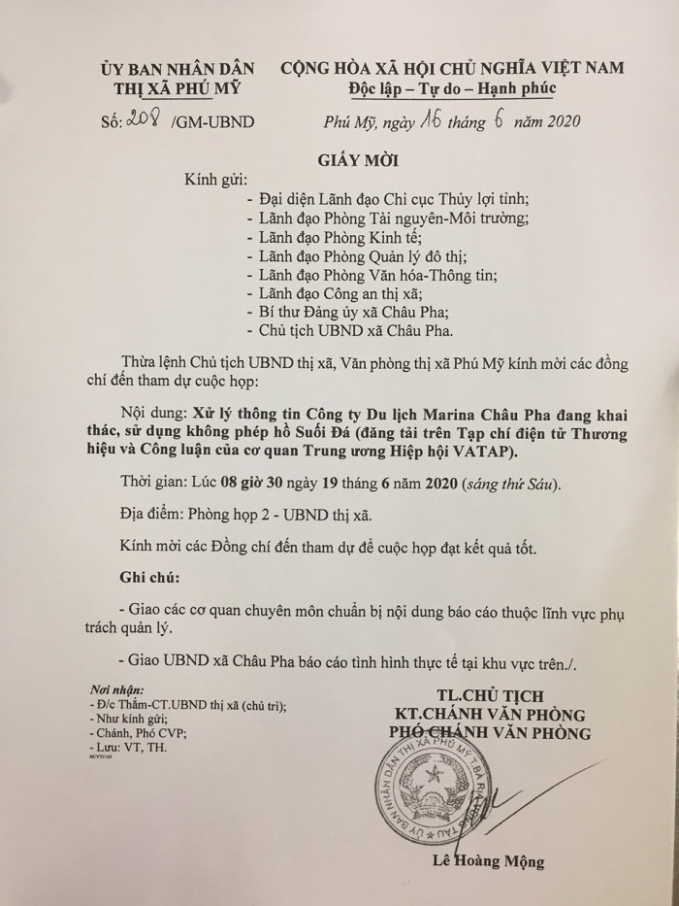 Chủ tịch UBND Thị xã Phú Mỹ triệu tập cuộc họp với các phòng ban và đơn vị liên quan sau loạt bài phản ánh của TH&CL (Ảnh: VB)