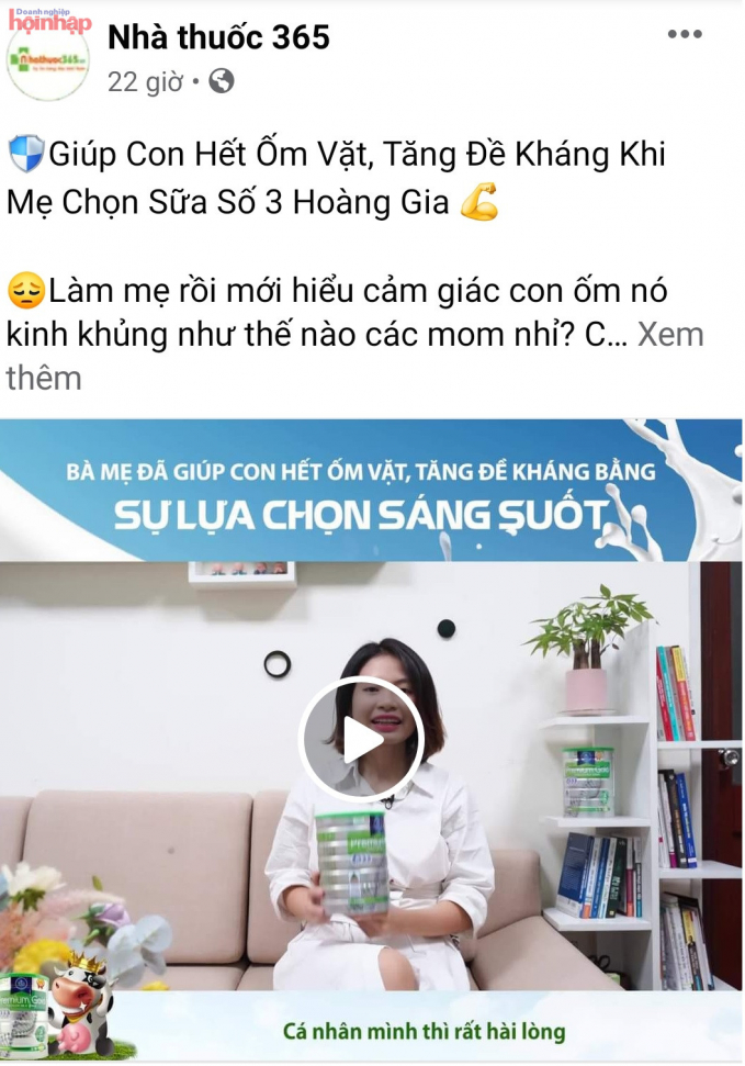Quảng cáo thực phẩm trên Fanpage của Nhà thuốc 365. (Ảnh chụp màn hình ngày 11/3/2021)