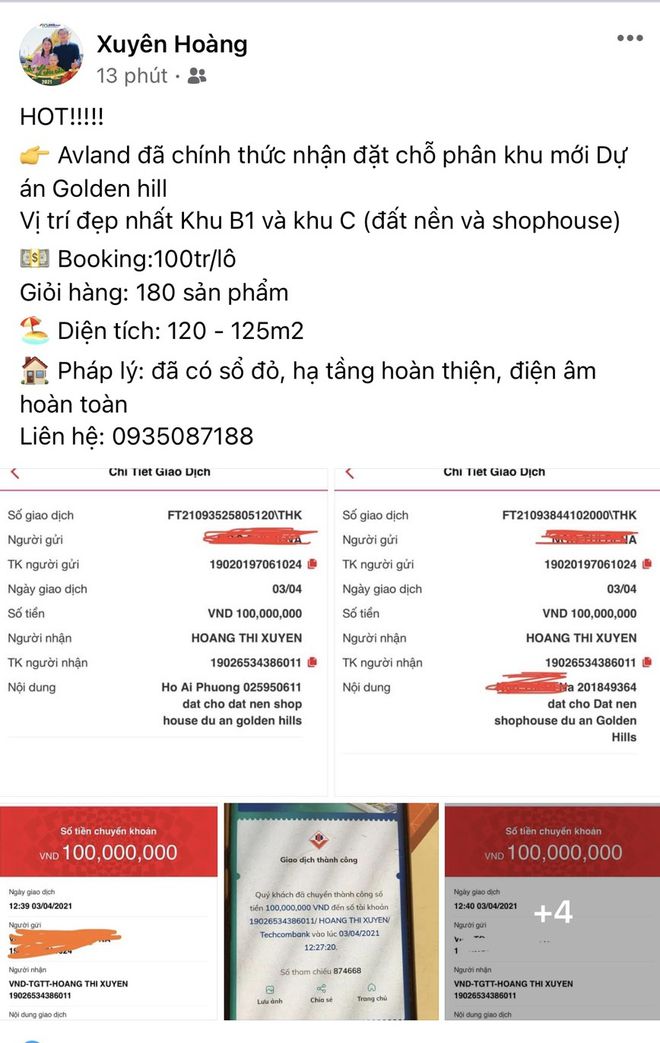 Bà Hoàng Xuyên, Tổng giám đốc AVLand miền Trung nhận đặt chỗ 100 triệu đồng/lô trong khi Golden Hills chưa ký kết với bất kỳ đơn vị nào được phân phối ẢNH: NGUYỄN TÚ