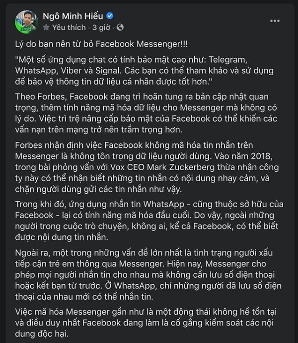 Nguyên văn bài đăng của Hiếu PC nhận được nhiều sự chú ý của cộng đồng mạng