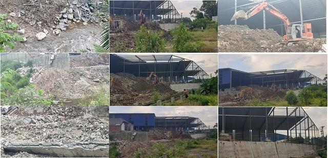 Thay vì trả về nguyên trạng thì chủ đầu tư tiếp tục đổ thêm đất đá san lấp phần còn lại của dòng suối (Ảnh: HD)