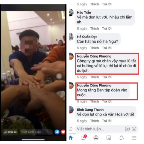 Hình ảnh đoàn du lịch của Nhà máy Nhiệt điện Vũng Áng 1 đi du lịch, ăn nhậu đưa lên Facebook bị dư luận phản ứng gay gắt.