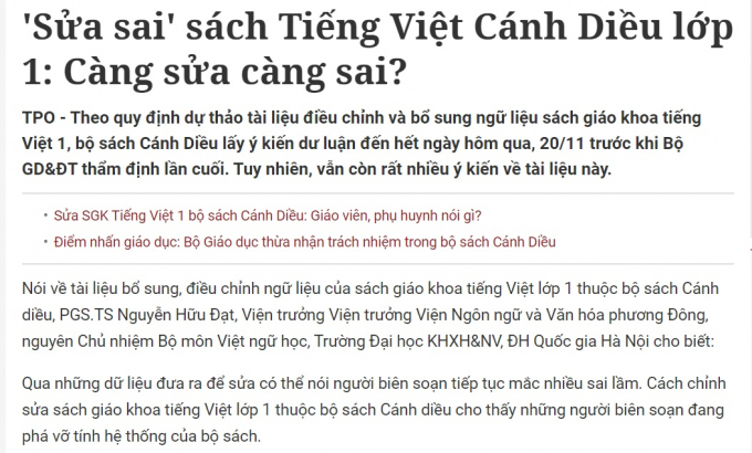 Ảnh chụp màn hình báo Tiền Phong
