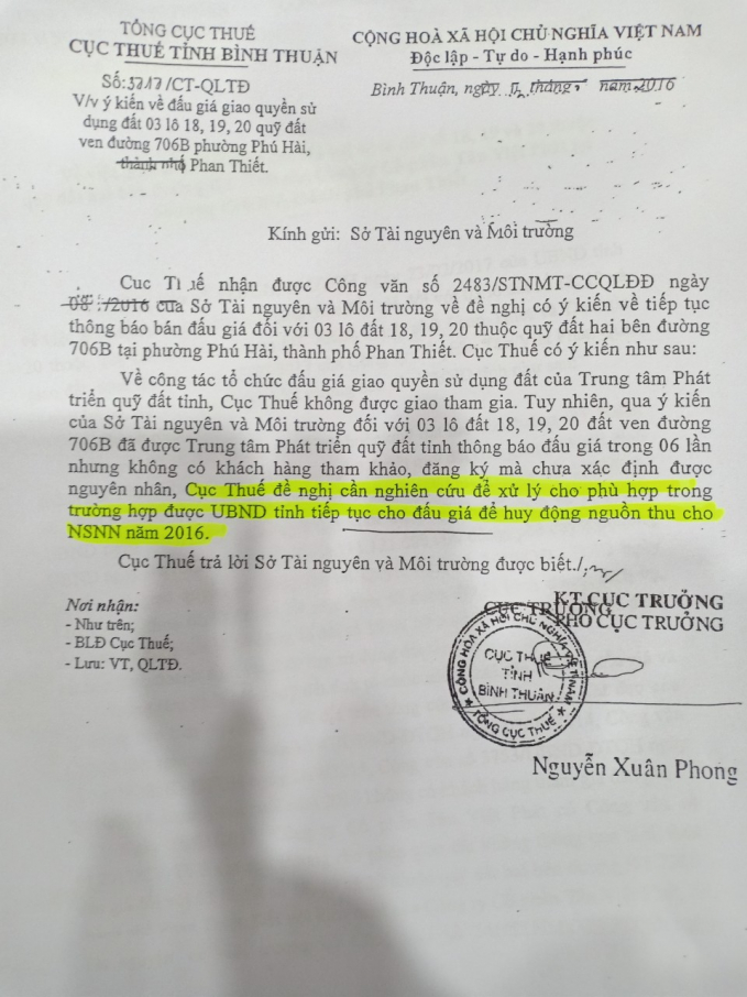 Văn bản tham mưu của Cục Thuế tỉnh Bình Thuận .