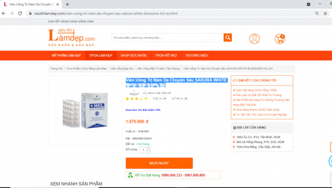 Viên Uống Trị Nám Da Chuyên Sâu SAKURA WHITE BLOSSOMS HCL EX