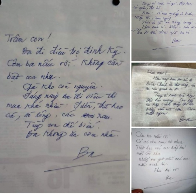 Những lá thư tay dặn dò của ba chồng chị Trâm khiến nhiều người cảm động (Nguồn: Page Facebook Cháo hành miễn phí)