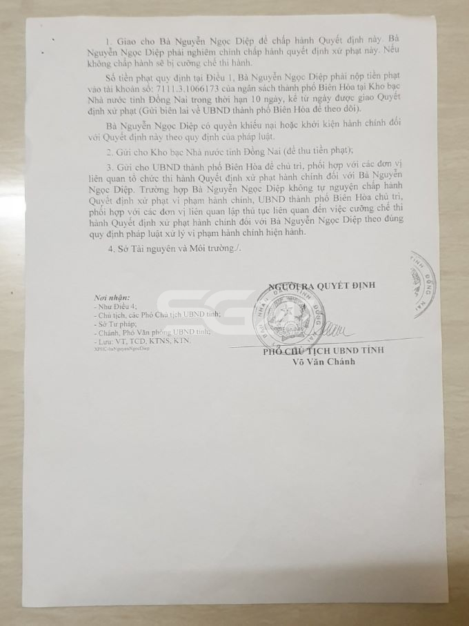 Quyết định xử phạt vi phạm hành chính ngày 03/8/2020 về hành vi vi phạm của bà Nguyễn Ngọc Diệp (trang 3).
