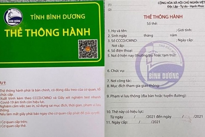 Bình Dương tạm dừng thực hiện cấp thẻ thông hành. Ảnh: Đình Trọng