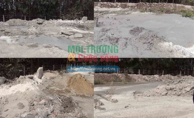 Bã bê tông thải không được Công ty CP xây dựng thương mại dịch vụ Đại Lộc Phát xử lý đúng quy định mà đổ thẳng ra môi trường