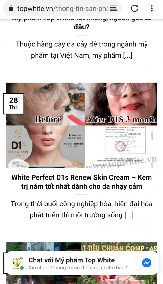Một hình thức quảng cáo gây hiểu lầm khác của sản phẩm Top White