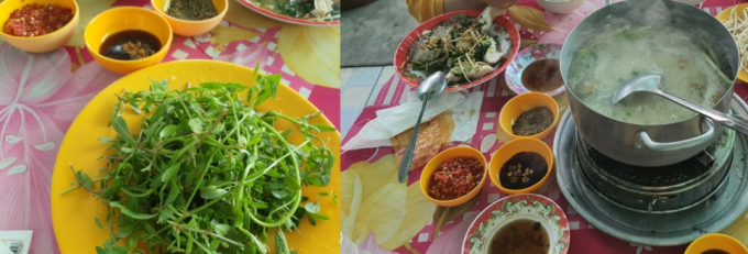 Rau đắng đất chấm với mắm me kèm chút đậu phộng, ăn kèm cháo nóng hổi, nước ngọt lừ thì không gì hấp dẫn bằng BẢO VY