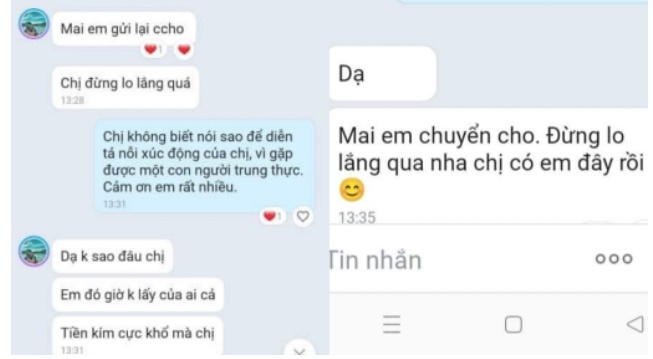 Nhận lại tiền một cách nhanh chóng chị Miên vừa thở phào vừa cảm kích vì sự trung thực của anh shipper